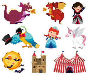 Fairytale characters on white background