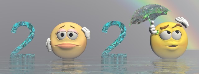 happy new year 2020 with smileys - 3d rendering