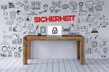 Security concept with slogan at home office desk