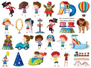 Large set of isolated objects of kids and circus