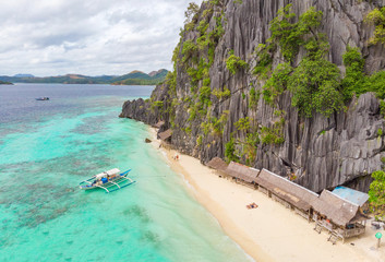 Aerial view of Banol Beach on paradise island, Coron, Palawan, Philippines - tropical travel...