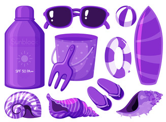 Isolated summer items in purple color