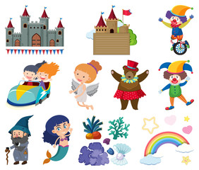Set of fairytale characters on white background