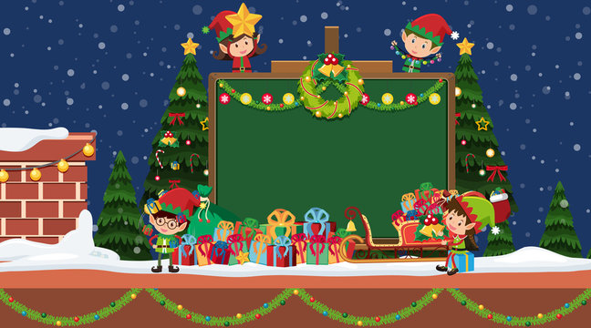 Border template with christmas elf and presents