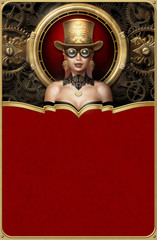 Steampunk poster design with fashion lady illustration