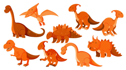 Large set of different types of dinosaurs in orange © brgfx
