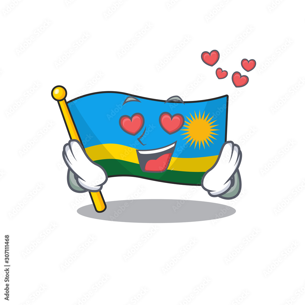 Poster falling in love happy cute flag rwanda cartoon design