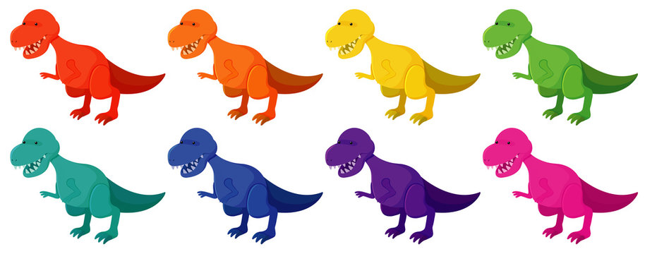 Set of tyrannosaurus rex in eight colors