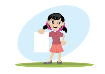 Girl holding blank paper.