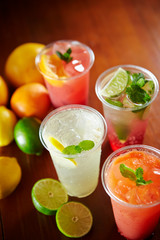 Fresh fruits cocktail drinks background 