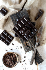 Dark chocolate on a gray background