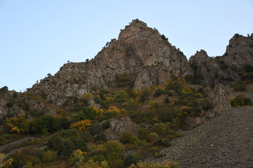 Colorful autumn landscape at the foot of the mountain