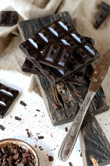 Dark chocolate on a gray background