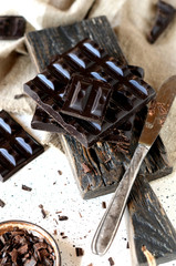 Dark chocolate on a gray background