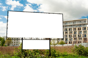 Blank billboard for advertisement in the front of modern residential building