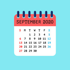 Vector illustration of tear-off calendar for September 2020