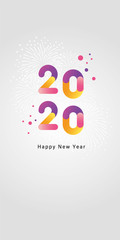 Happy new year 2020 with gradient color numbers and fireworks