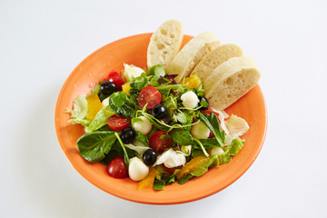 Mozzarella cheese salad with bread 