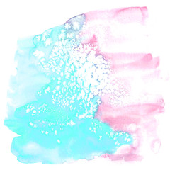 Abstract watercolor cold pink and blue background with stains.