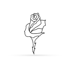 doodle rose icon, kids hand drawing line art, flower vector illustration