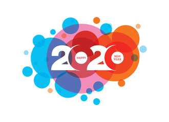 Happy New Year 2020 logo text design. Cover of business diary for 2020 with wishes. Brochure design template, card, banner. Vector illustration. Isolated on white background.