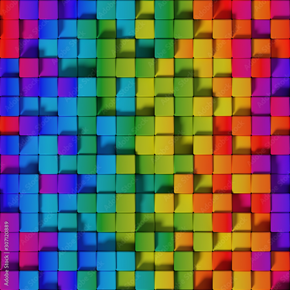 Poster seamless pattern of vivid colorful cubes 3d render