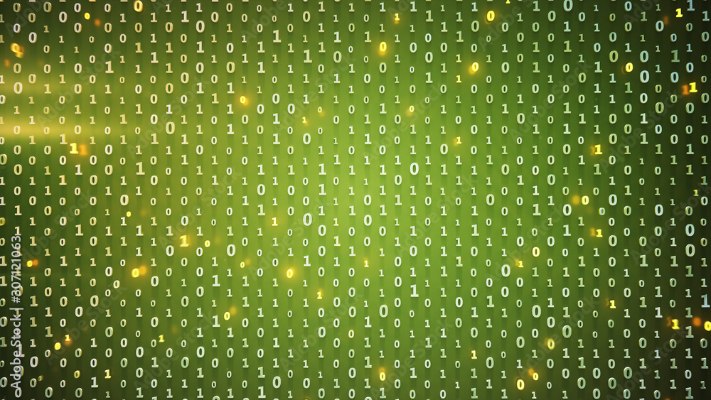Wall mural Green matrix of binary code symbols 3D render - Wall murals