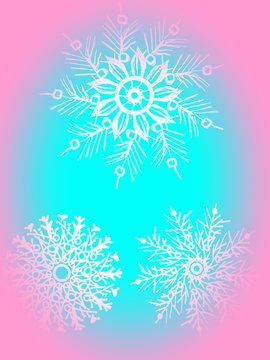 Snowy texture. Delicate background for printing on postcards, scrubbing, wallpapers. Winter holiday snow background. Christmas abstract background with snowflakes. Turquoise. Tiffany and pink color.