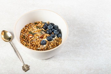 Healthy breakfast from quinoa granola