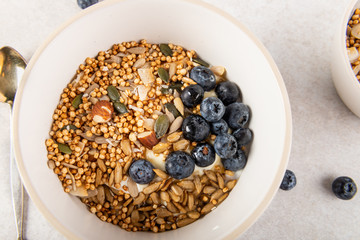 Healthy breakfast from quinoa granola