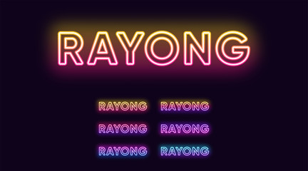 Neon Rayong name, resort City in Thailand. Neon text of Rayong city. Vector set of glowing Headlines