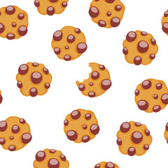 Chocolate chips cookie seamless pattern.