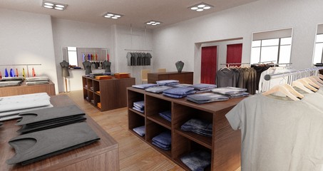 Realistic 3d Render of Clothes Shop