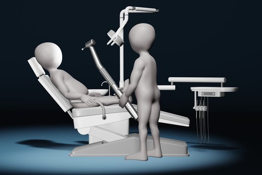 3D Render Of Cartoon Character At The Dentist Chair