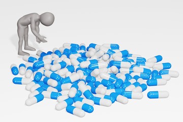 3D Render of cartoon character with Pills