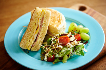 English muffin sandwich with salad 