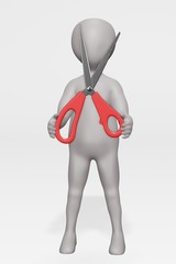 3D Render of Cartoon Character with Scissors