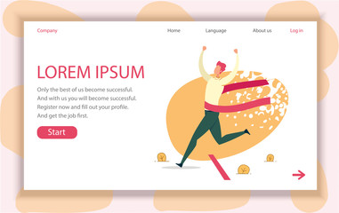 Company Employee Succeeded in Race, Vector Banner.