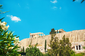 Fototapeta premium Parthenon in Acropolis Athens Greece on blue sky background.