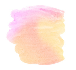 Multicolored watercolor stains in pastel colors with natural stains on a paper basis. Abstract background with unique streaks of paint. Isolated frame for design.
