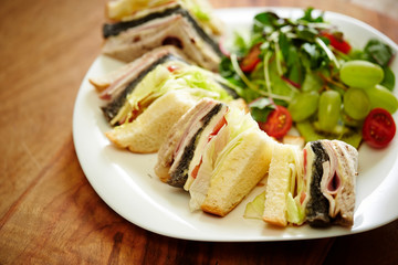 Ham and cheese sandwich with salad 