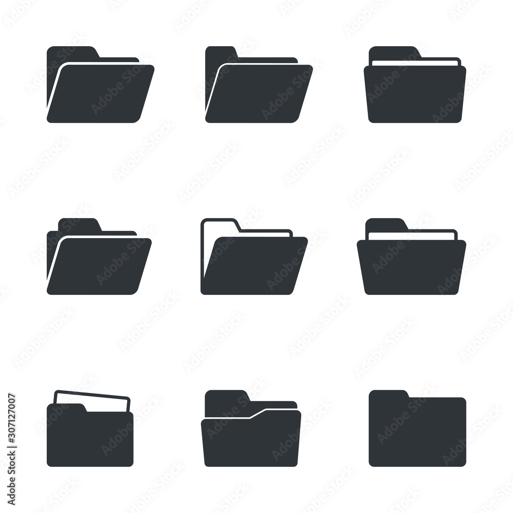 Poster set of open folder icons, vector isolated