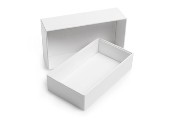 Open empty white box, isolated on white background
