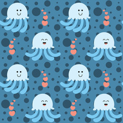 seamless repeat pattern with happy jellyfish