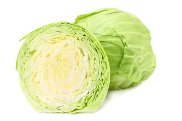 sliced green cabbage isolated on white background
