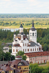 Fototapeta na wymiar Summer landscape with a View of the Church of Zacharias and Elizabeth in the Russian city of Tobolsk in Siberia