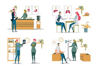 Patients, Doctors, Receptionist Medical Scene Set