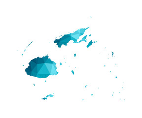 Obraz premium Vector isolated illustration icon with simplified blue silhouette of Fiji map. Polygonal geometric style, triangular shapes. White background