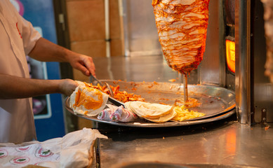 Chef  making a shawarma 