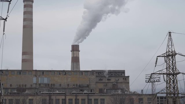 Big metal industry factory in Pernik, Bulgaria. Ecology problems, atmospheric pollutants. 